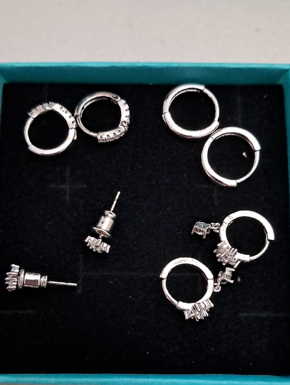 Silver Hoop Earrings Set - Women's Fashion Earrings - Picture 2 of 4
